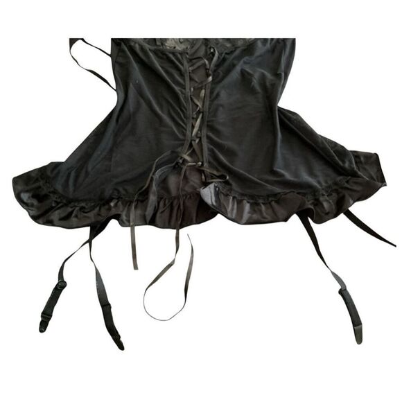Lovely Lies Black Lace Up Corset Garters G String Lingerie 1X-2X - Picture 6 of 9